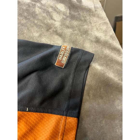 Harley Davidson Polo Shirt Mens L Gray‎ Orange Logo Back Terre Haute Motorcycle - Picture 3 of 6